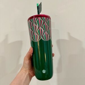 Starbucks Pink and Green Tumbler with Straw